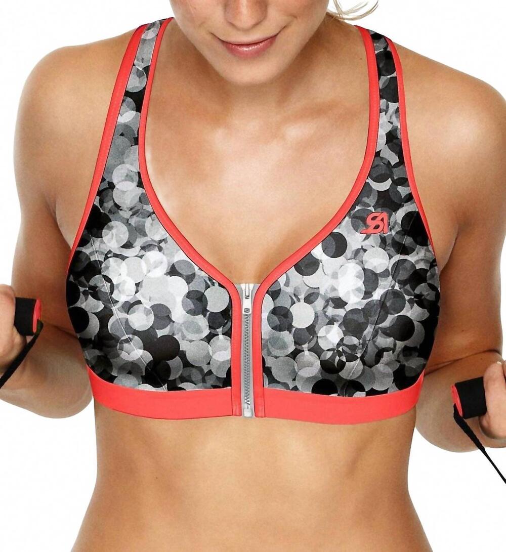 NEW SHOCK ABSORBER active zipped plunge sports bra in grey coral